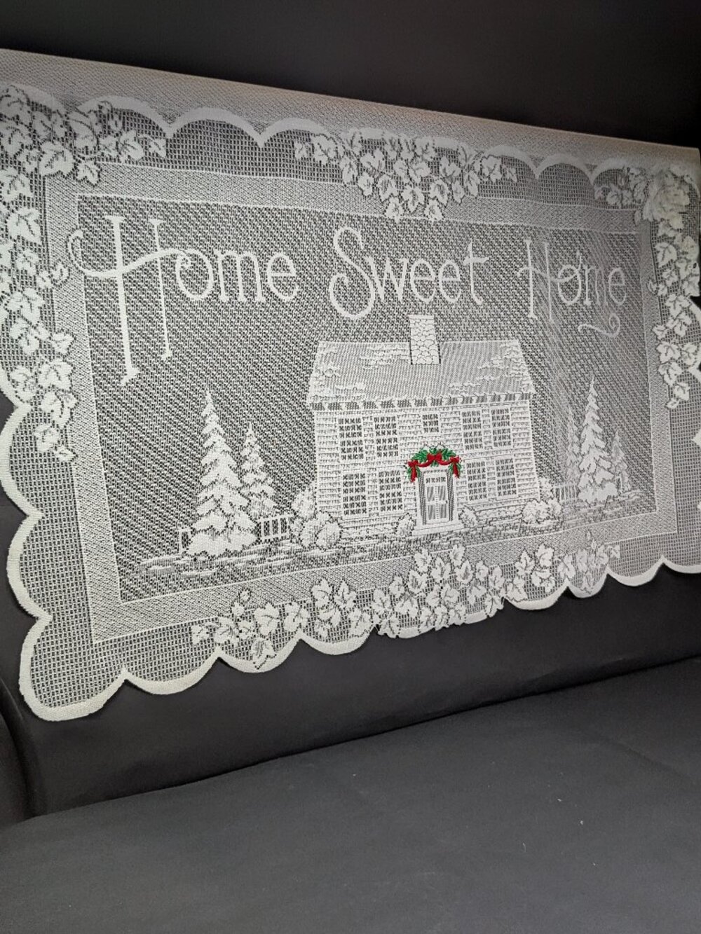 NWT Heritage Lace Home Sweet Home Wall Hanging Curtain White Wreath 29x19